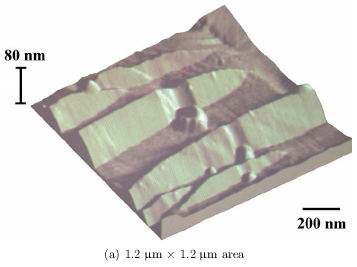 Atomic force microscopy of bainite plates intersecting the previously flat free surface of the steel.